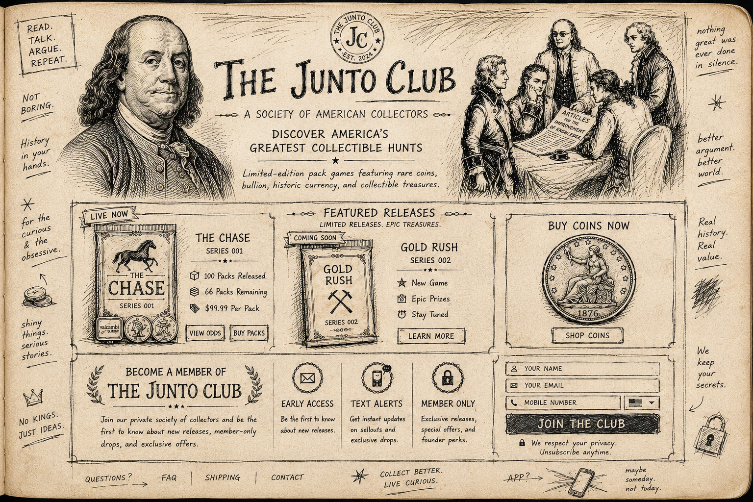 The Junto Club website homepage